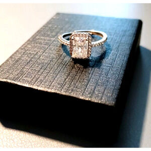 Sterling Silver 2.0 Ct Moissanite Square Setting Adjustable Ring Valentine's